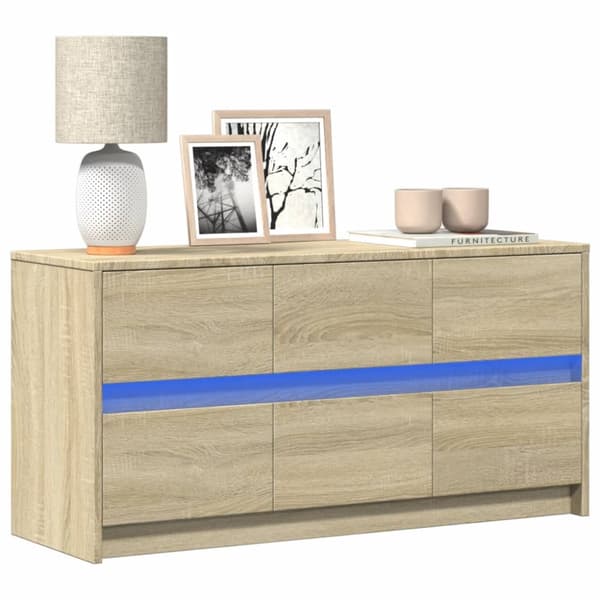 Tv-bänk med LEDs sonoma-ek 100x34x50 cm konstruerat trä