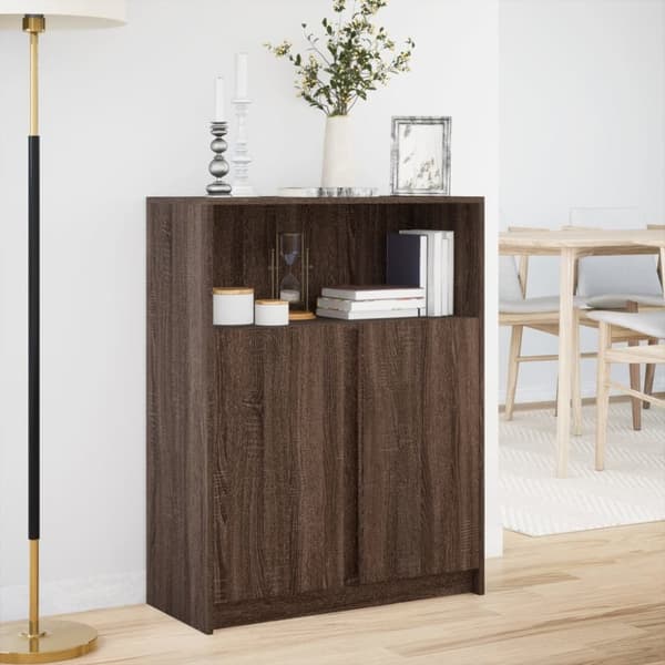 Skänk med LED brun ek 77x34x100 cm konstruerat trä