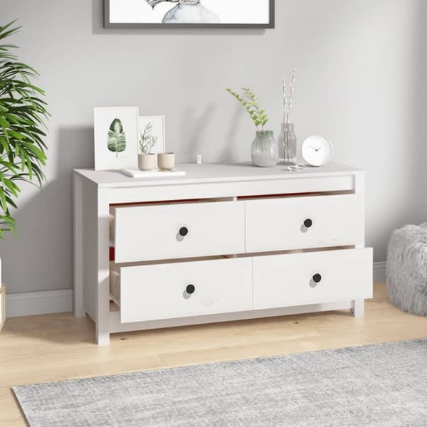 kommode 100x40x54 cm massivt fyrretræ hvid