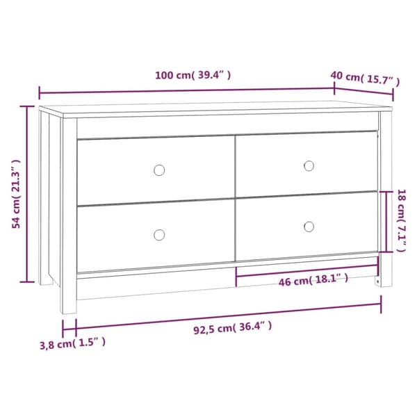 kommode 100x40x54 cm massivt fyrretræ hvid