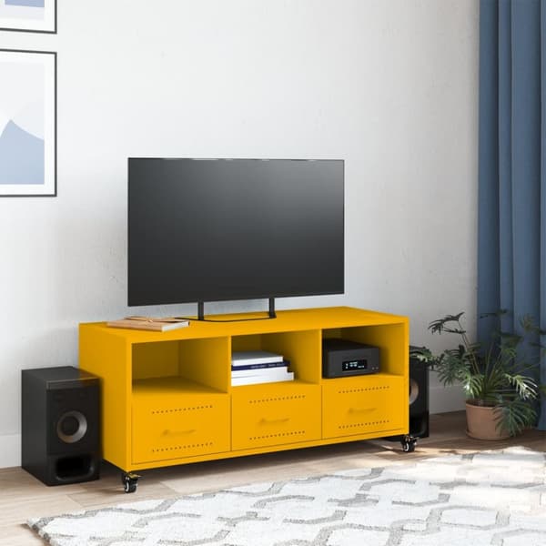 tv-bord 100,5x39x43,5 cm koldvalset stål sennepsgul