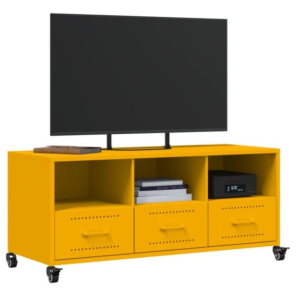 tv-bord 100,5x39x43,5 cm koldvalset stål sennepsgul