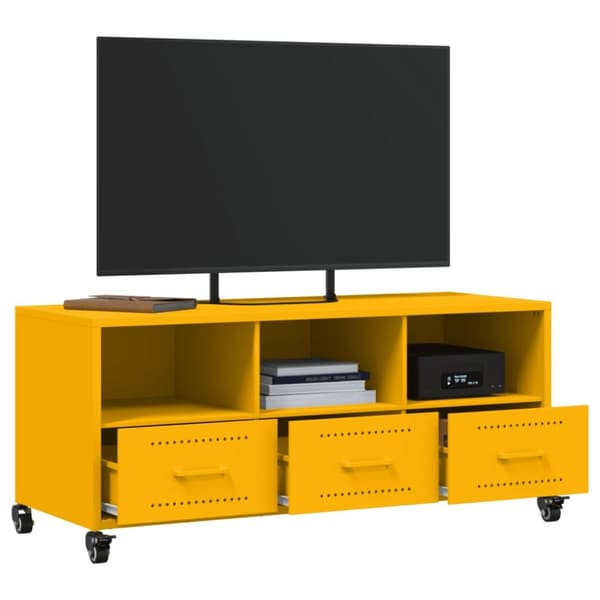tv-bord 100,5x39x43,5 cm koldvalset stål sennepsgul