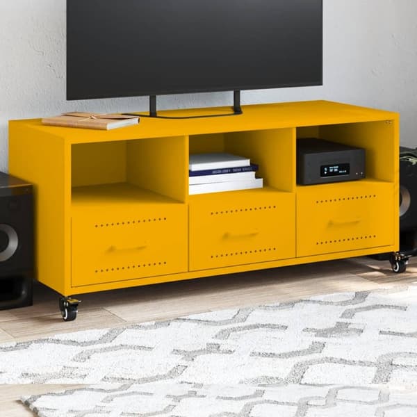 tv-bord 100,5x39x43,5 cm koldvalset stål sennepsgul