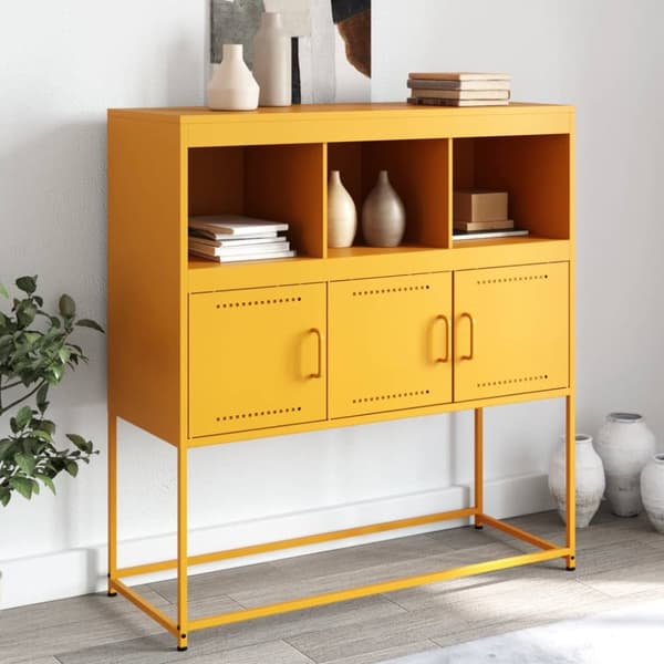 skænk 100,5x39x107 cm koldvalset stål sennepsgul
