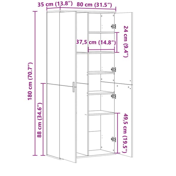 højskab 80x35x180 cm konstrueret træ røget egetræsfarve