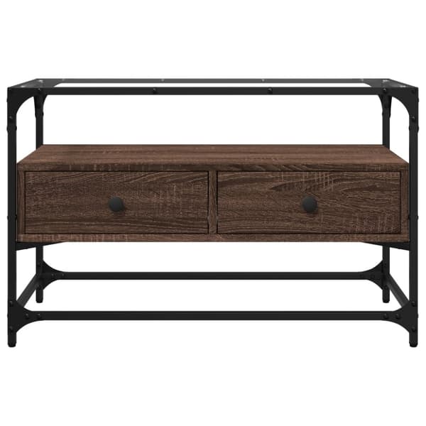 tv-bord med glasplade 80x35x51 cm konstrueret træ brun eg