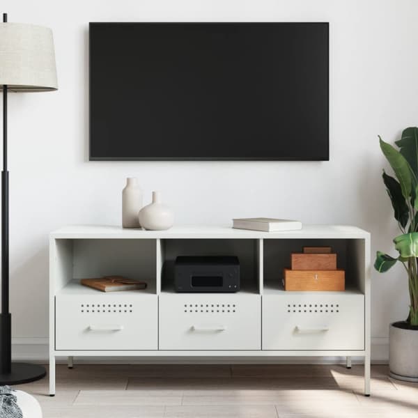 tv-bord 100,5x39x50,5 cm koldvalset stål hvid