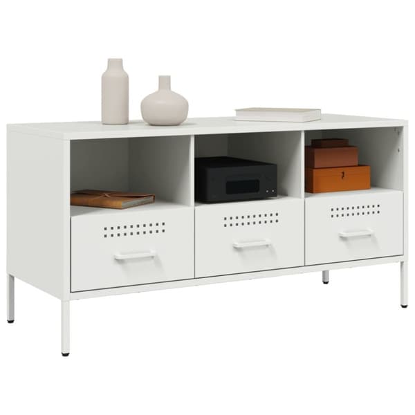 tv-bord 100,5x39x50,5 cm koldvalset stål hvid