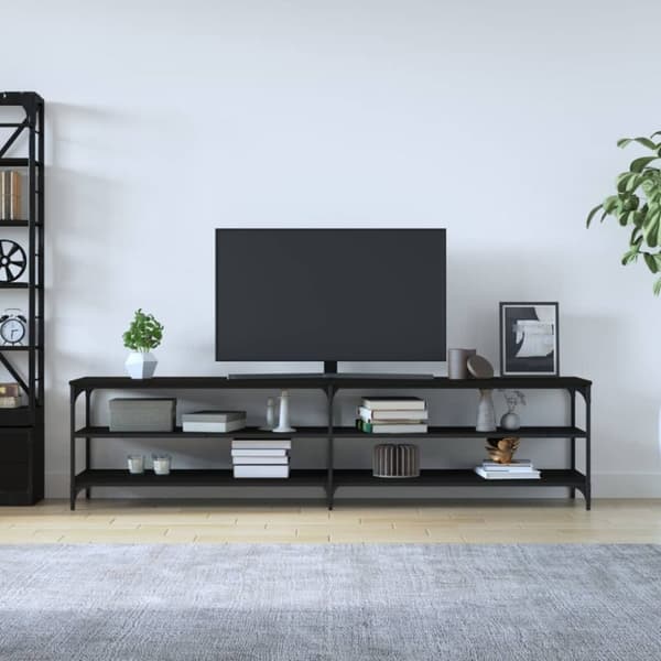 Tv-bänk svart 200x30x50 cm konstruerat trä och metall
