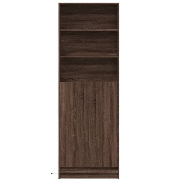 skab med LED-lys 69x32,5x200 cm konstrueret træ brunt eg