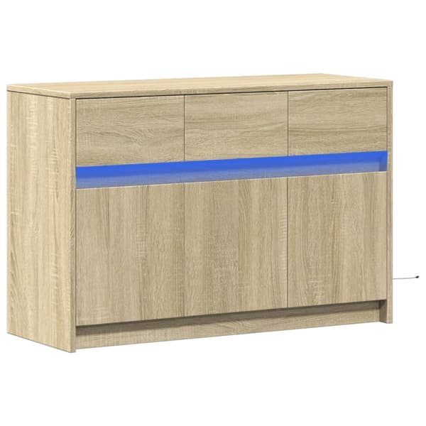 TV-taso LED-valoilla Sonoma-tammi 91x34x61 cm tekninen puu