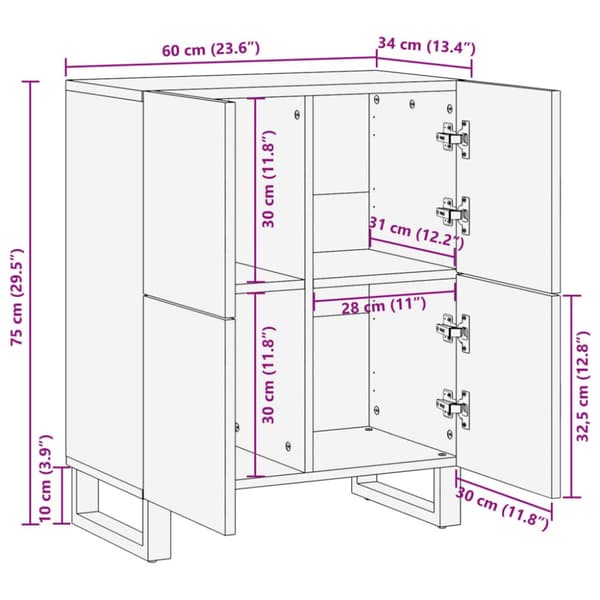 skænk 60x34x75 cm massivt mangotræ