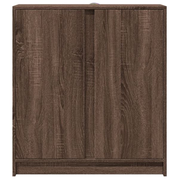 skab med LED-lys 77x34x85 cm konstrueret træ brun egetræsfarve