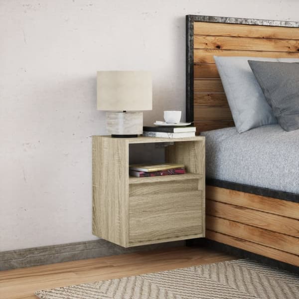 væghængt tv-bord med LED-lys 41x31x45 cm sonoma-eg