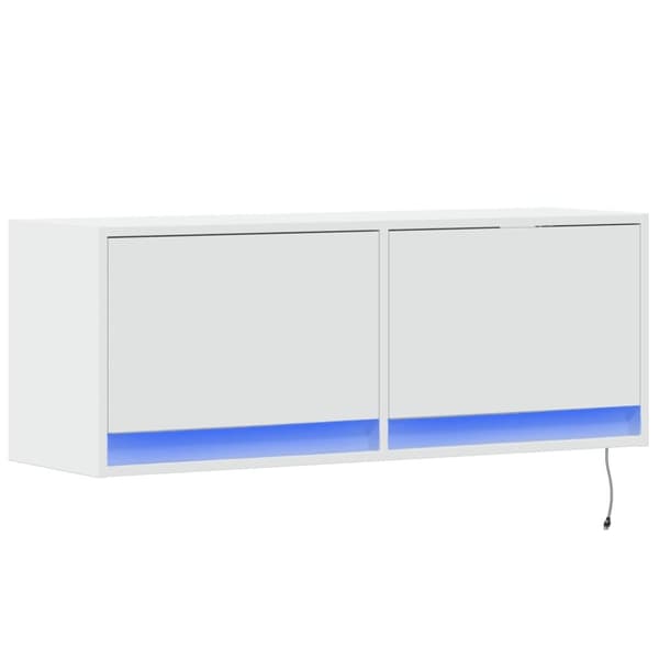 TV-seinäkaappi LED-valoilla valkoinen 100x31x35 cm