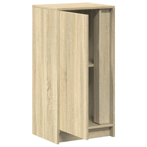 skab med LED-lys 42,5x34x85 cm konstrueret træ røget eg