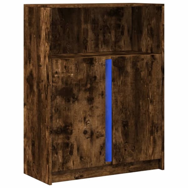 slab med LED 77x34x100 cm konstrueret træ røget egetræsfarve