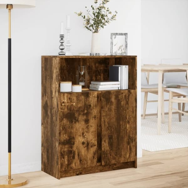 slab med LED 77x34x100 cm konstrueret træ røget egetræsfarve