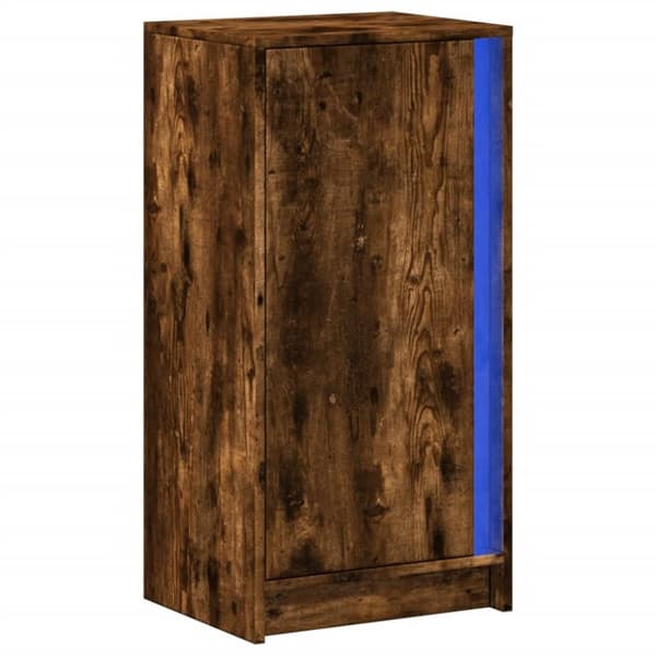 skab med LED-lys 42,5x34x85 cm konstrueret træ røget eg