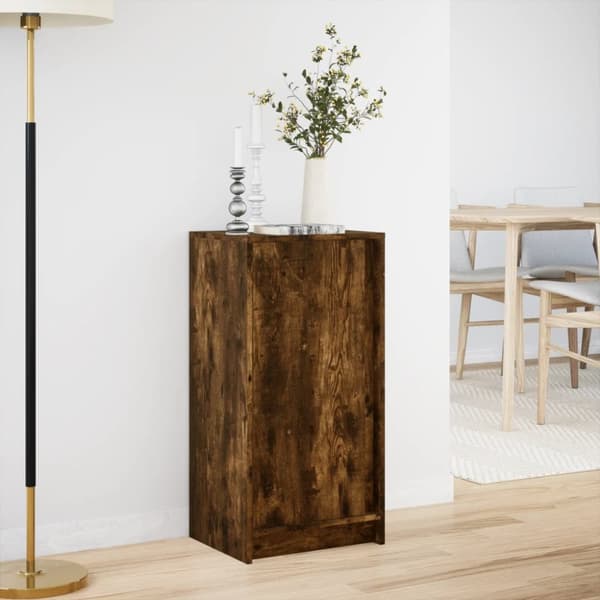 skab med LED-lys 42,5x34x85 cm konstrueret træ røget eg