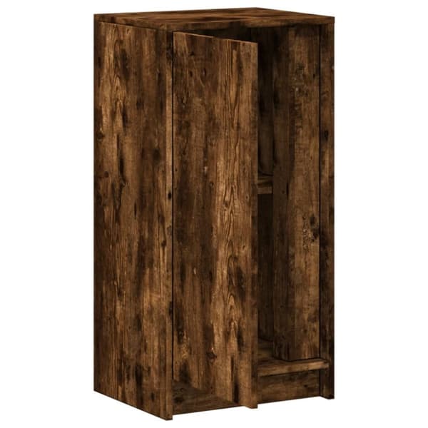 skab med LED-lys 42,5x34x85 cm konstrueret træ røget eg
