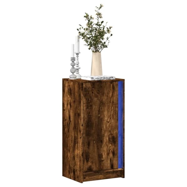 skab med LED-lys 42,5x34x85 cm konstrueret træ røget eg
