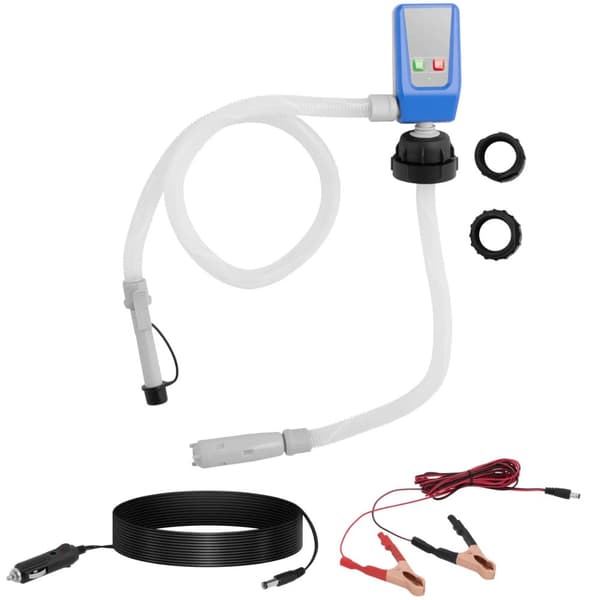 Akkukäyttöinen polttoainetankkauspumppu 50 cm letkulla, 3 adapteria, 12 l/min DC 12 V