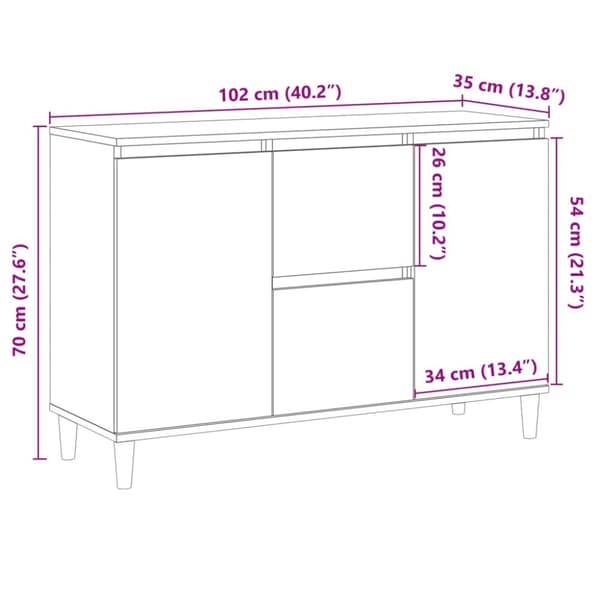 skænk 102x35x70 cm konstrueret træ antikt træ