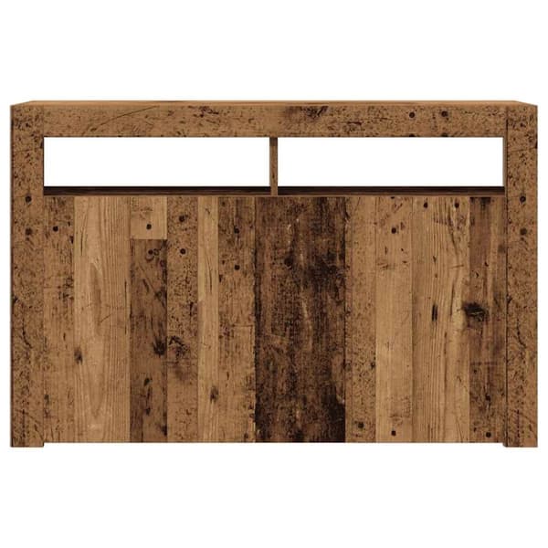 skænk med LED-lys 115,5x30x75 cm konstrueret træ antikt træ