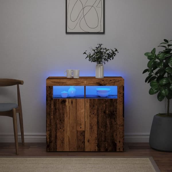 LED-valaistuskaappi, vanhaa puuta, 80x35x75 cm
