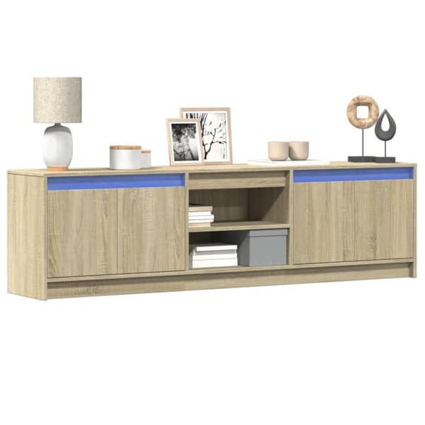 tv-bord med LED-lys 180x34x50 cm konstrueret træ sonoma-eg