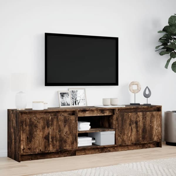 tv-bord m. LED-lys 180x34x50 cm konstrueret træ røget eg