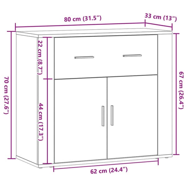 Skänk ek 80x33x70 cm konstruerat trä
