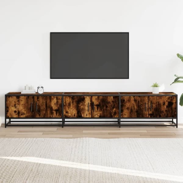tv-bord 210x35x41 cm konstrueret træ røget egetræsfarve