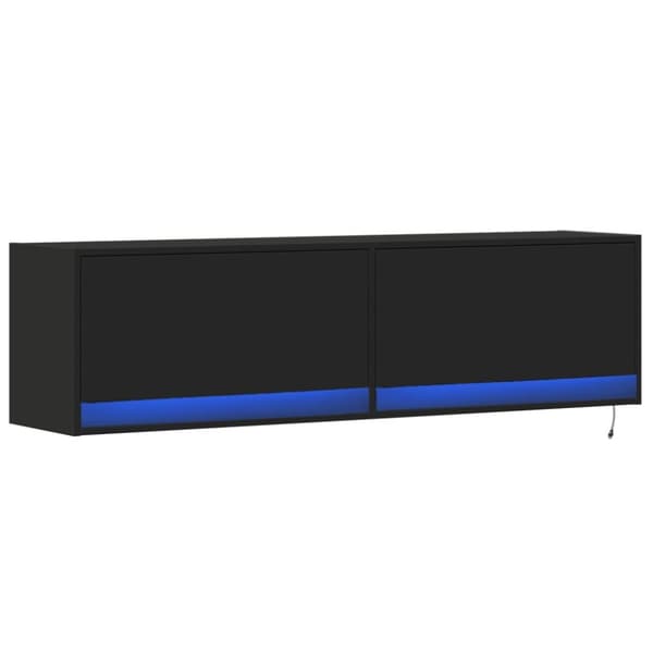væghængt tv-bord med LED-lys 140x31x38 cm sort