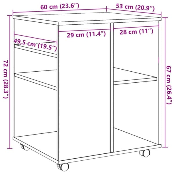 rullebord 60x53x72 cm konstrueret træ kunsteg