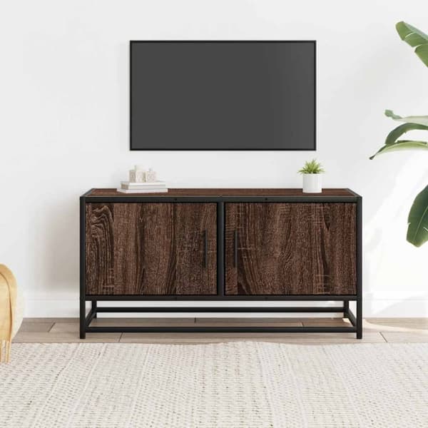 Tv-bänk brun ek 80x34,5x40 cm konstruerat trä och metall