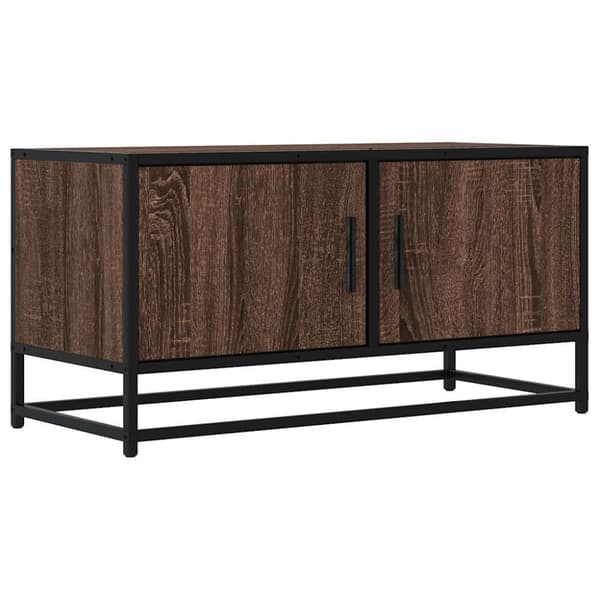 Tv-bänk brun ek 80x34,5x40 cm konstruerat trä och metall