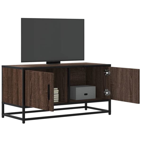 Tv-bänk brun ek 80x34,5x40 cm konstruerat trä och metall
