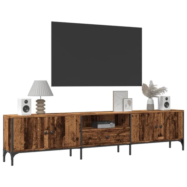 tv-bord med skuffe 200x25x44 cm konstrueret træ antikt træ