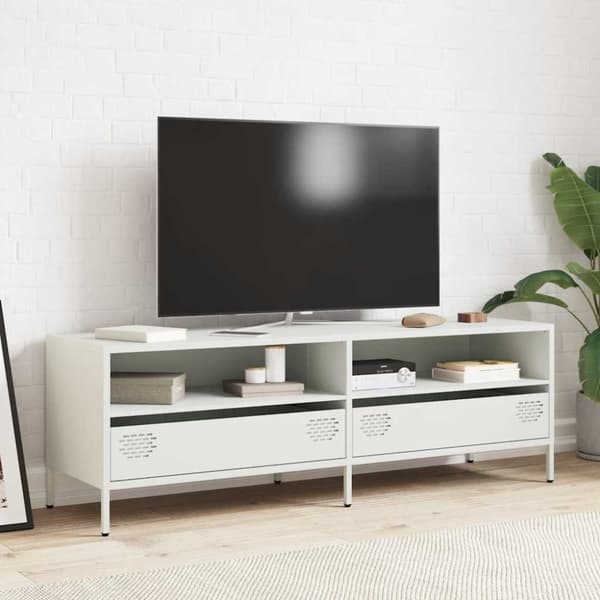 tv-bord 135x39x43,5 cm koldvalset stål hvid