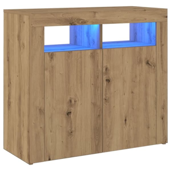 skænk med LED-lys 80x35x75 cm konstrueret træ kunsteg