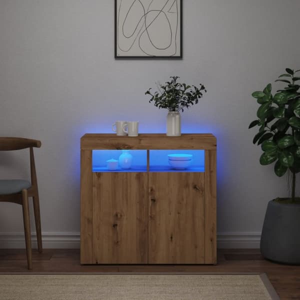 skænk med LED-lys 80x35x75 cm konstrueret træ kunsteg