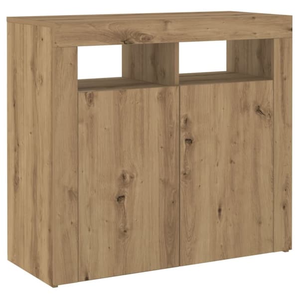 skænk med LED-lys 80x35x75 cm konstrueret træ kunsteg
