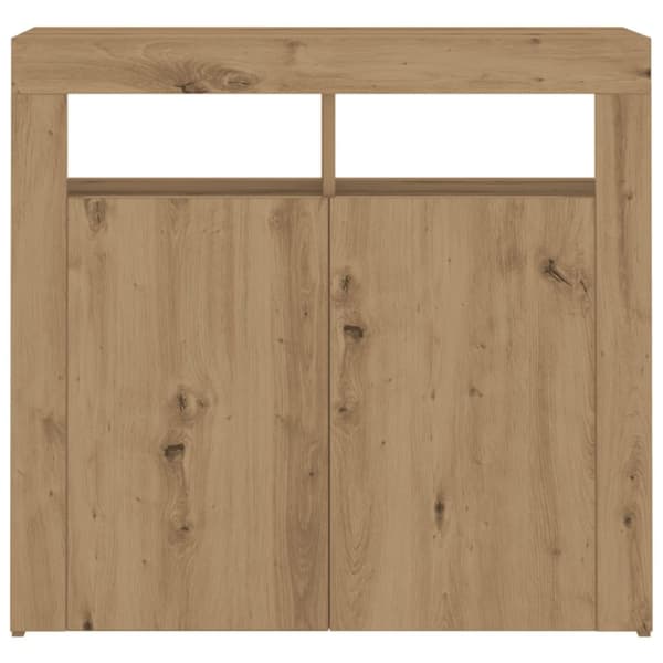 skænk med LED-lys 80x35x75 cm konstrueret træ kunsteg