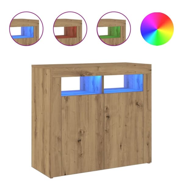 skænk med LED-lys 80x35x75 cm konstrueret træ kunsteg