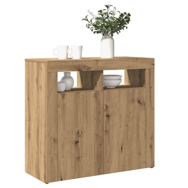 skænk med LED-lys 80x35x75 cm konstrueret træ kunsteg