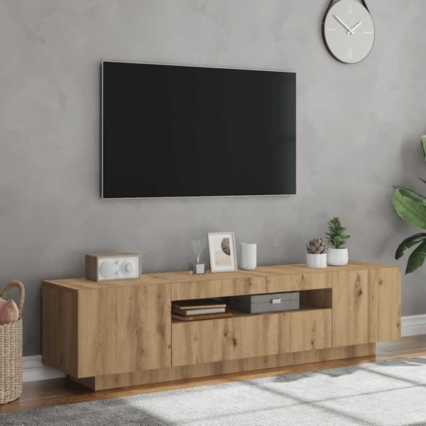 TV-bänk med LED-lampor artisan ek 160x35x40 cm konstruerat trä