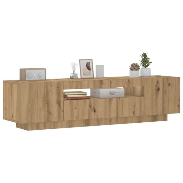 TV-bänk med LED-lampor artisan ek 160x35x40 cm konstruerat trä